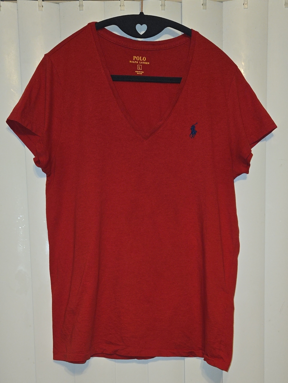 Ralph Lauren Red V-Neck Tee with Navy Pony